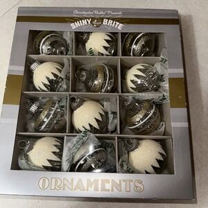 NIB Christopher Radko Shiny Brite 12 pc Mint/Blue/Gold/White Vtg Style Ornaments